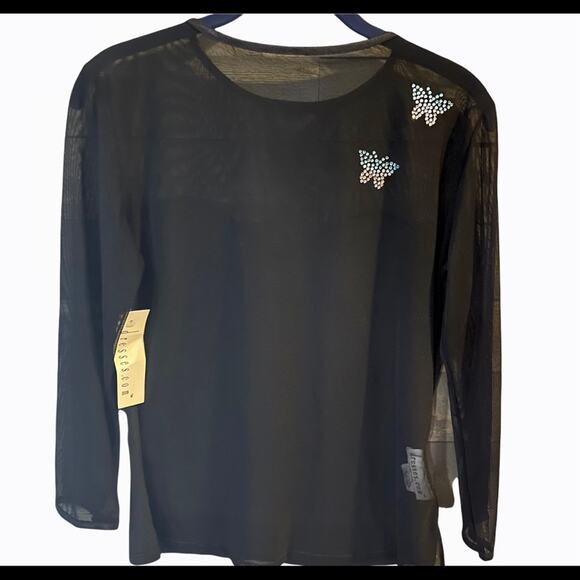 Vtg 90s Y2K Deadstock Sheer Illusion Top with Rhinestone Butterfly Shirt - Picture 4 of 11